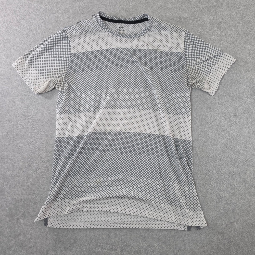 Nike Dri-FIT Mens Grey White Geometric Dot Striped Training T-Shirt Size Large